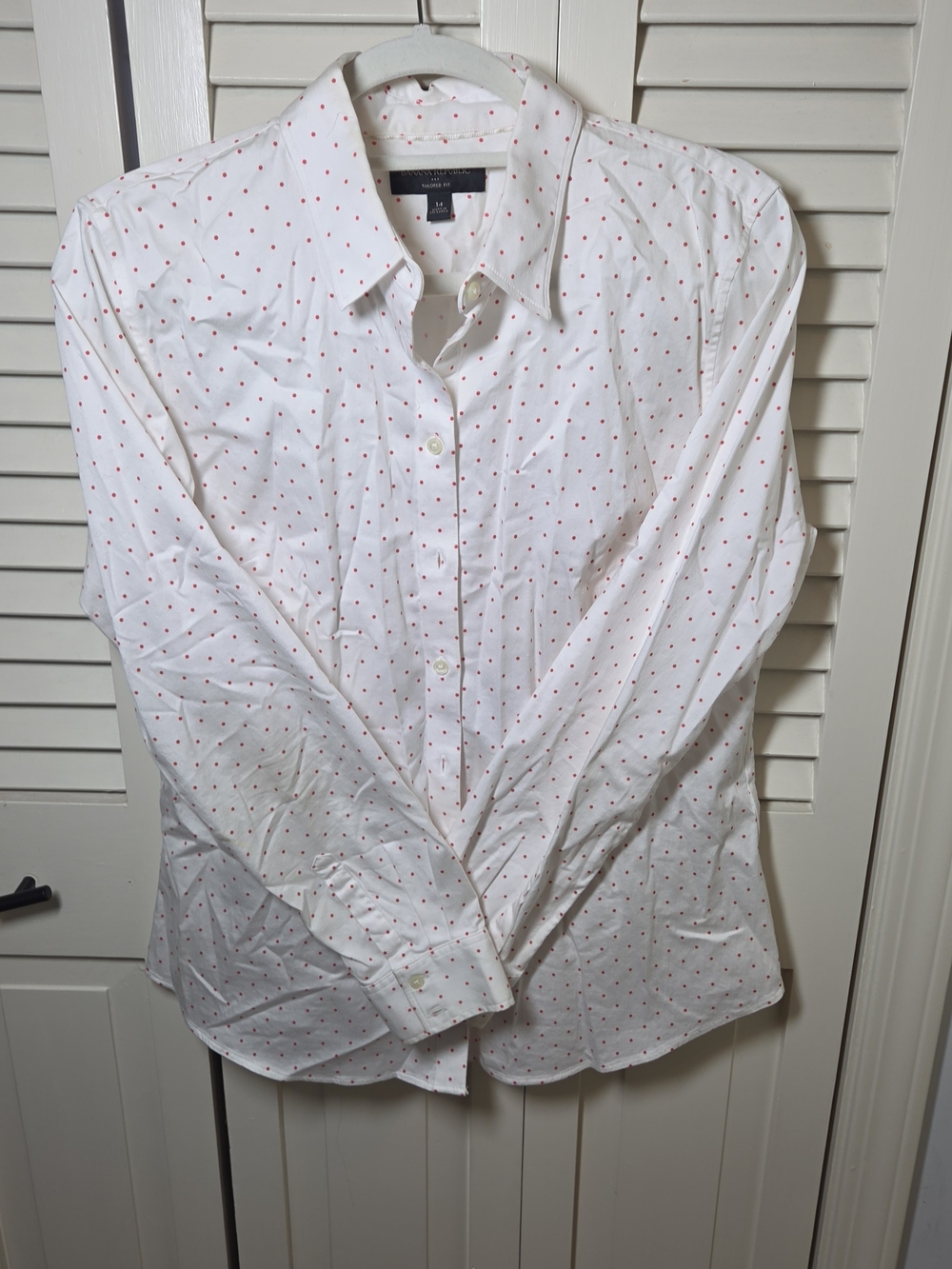 Banana Republic White Button-Up Shirt with Red Dot Print